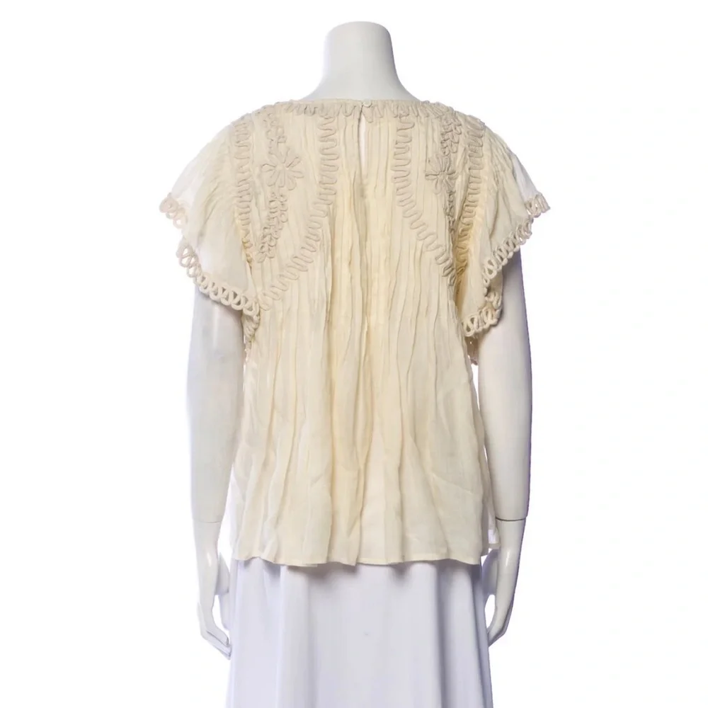 NWT SEA NEW YORK FRIDA SOLID FLUTTER SLEEVE BLOUSE TOP CREAM S - Picture 2 of 7